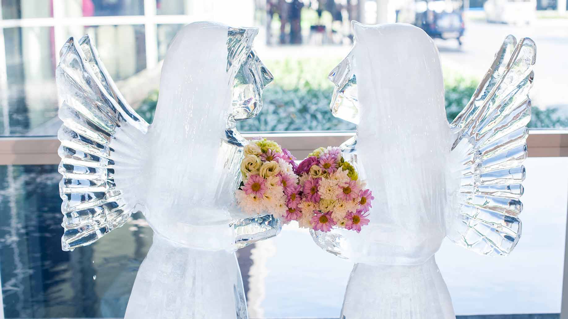 Elegant and complex wedding ice sculpture